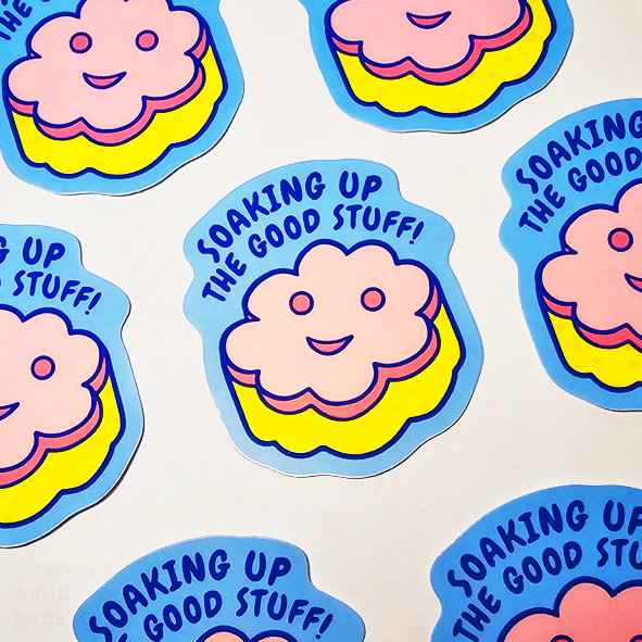 Handmade Stickers; Self-Illustrated Stickers; Quirky Stickers; Fun Stickers; Cute Stickers; Quirky; Fun; Cute; Handmade; Illustrated Stickers; Waterproof Sticker; Vinyl Sticker; Soaking Up The Good Stuff; Soaking Up The Good Stuff Sticker