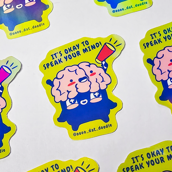 Handmade Stickers; Self-Illustrated Stickers; Quirky Stickers; Fun Stickers; Cute Stickers; Quirky; Fun; Cute; Handmade; Illustrated Stickers; Waterproof Sticker; Vinyl Sticker; Speak Your Mind; Speak Your Mind Sticker